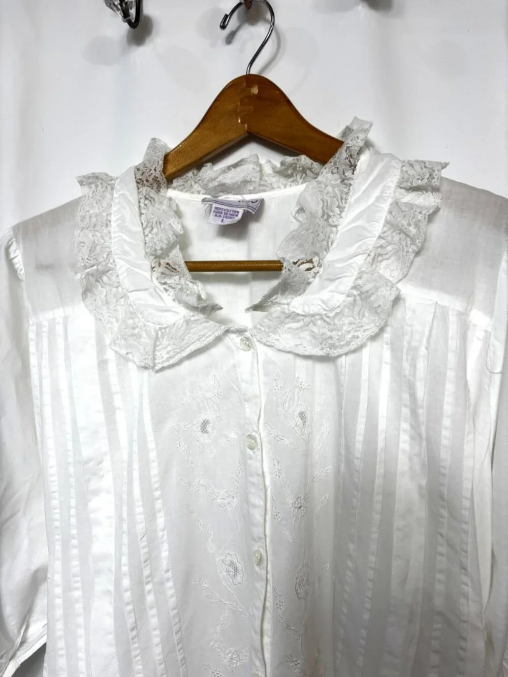 VTG Saybury Boho Cottage white 100% cotton embroidered lacey nightgown Sz L